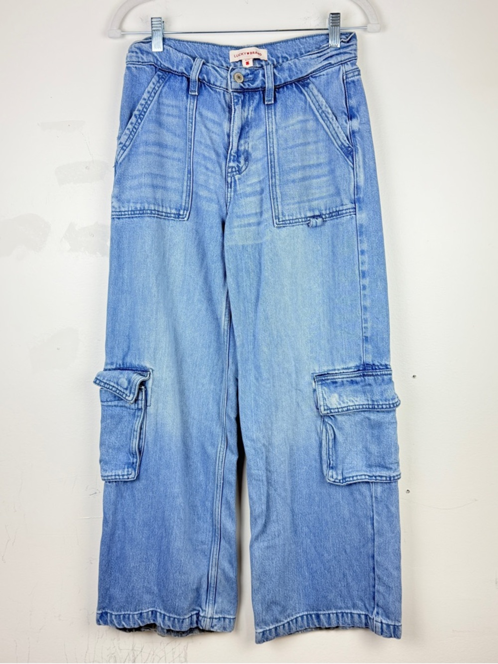 Lucky Brand Cargo Wide Leg Jeans Size 27 Light Wash Y2K Utility Denim